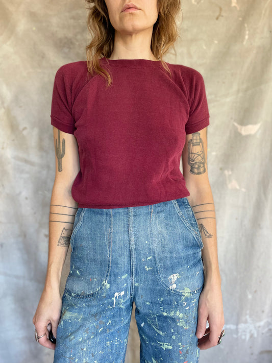 70s Blank Maroon Short Sleeve Sweatshirt