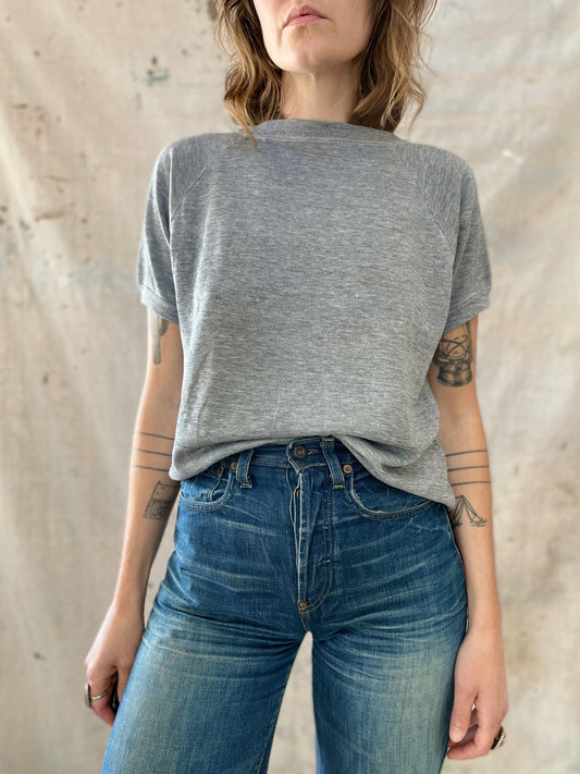80s Blank Heather Gray Short Sleeve Sweatshirt