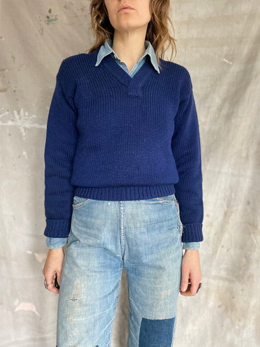 50s Blue Pullover Letterman Award Sweater