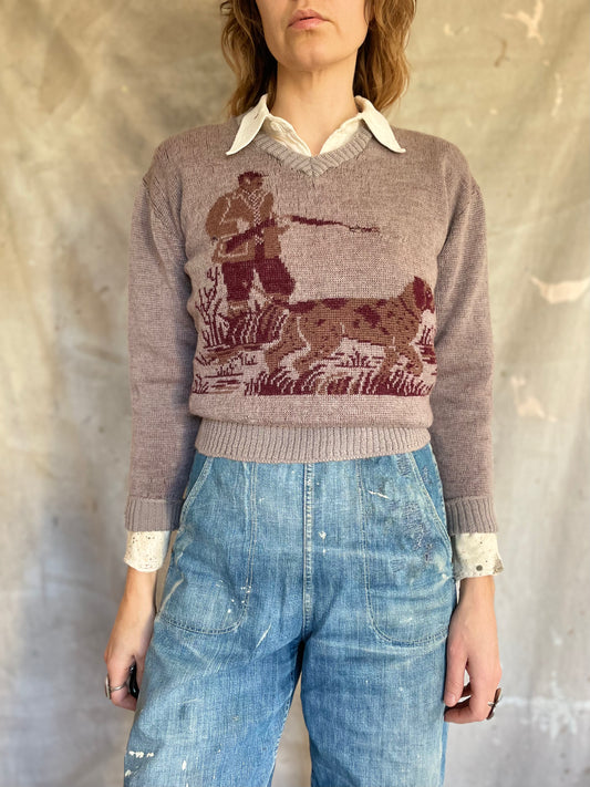 40s Lamb Knit Hunter Novelty Sweater
