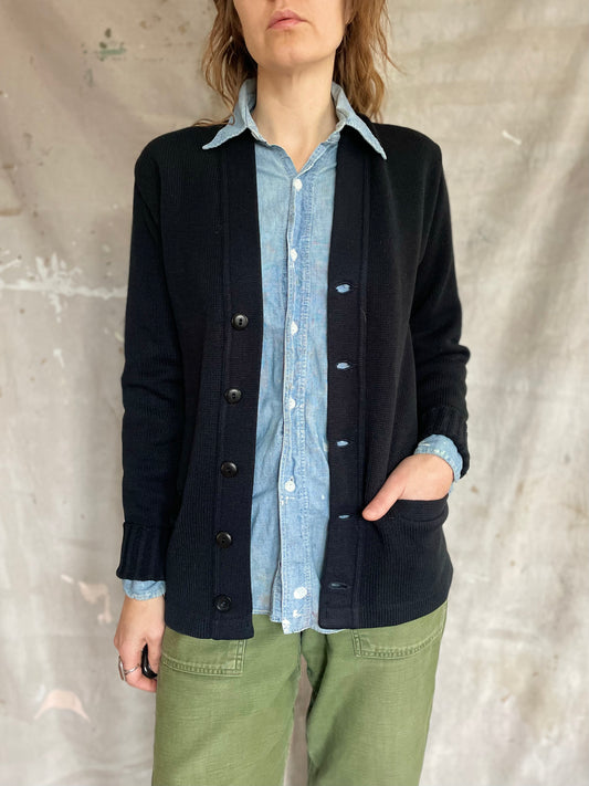 70s Black Letterman Sweater