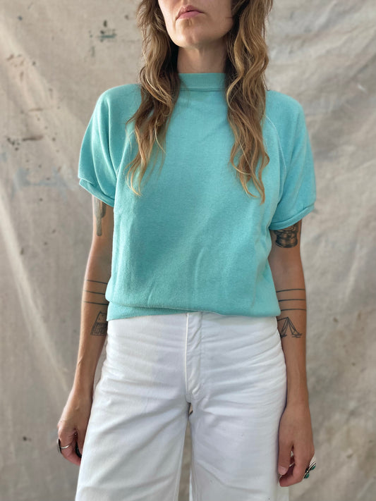 80s Blank Teal Short Sleeve Sweatshirt