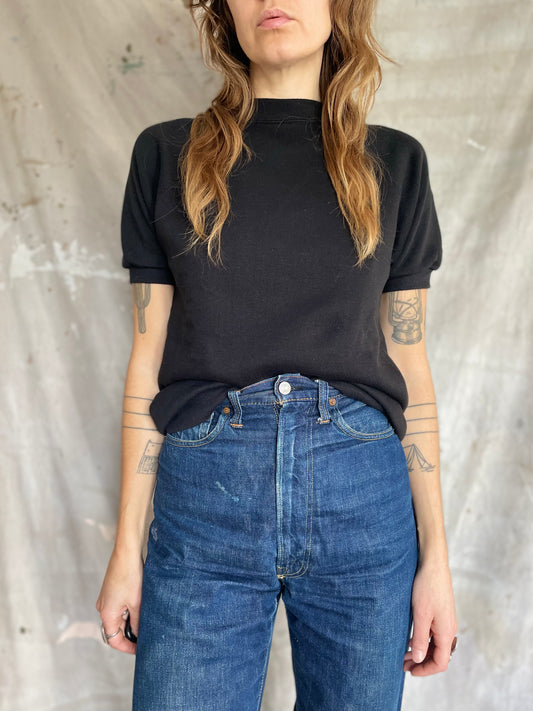 80s Deadstock Blank Black Short Sleeve Sweatshirt