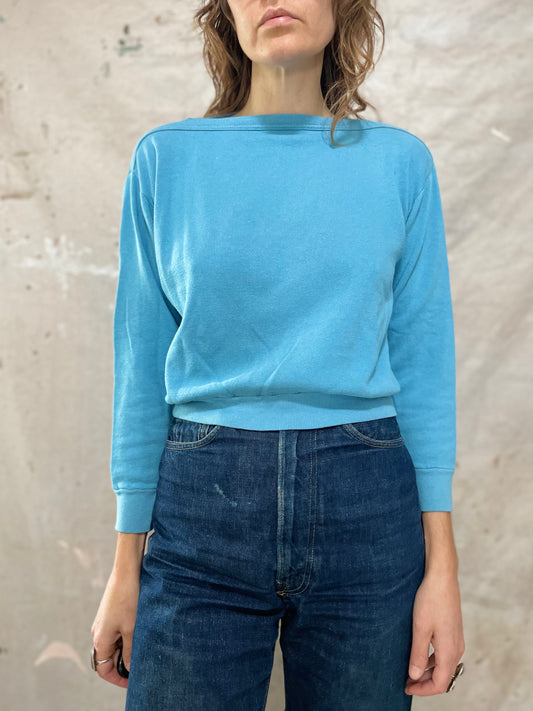 80s Boat Neck Sky Blue Sweatshirt