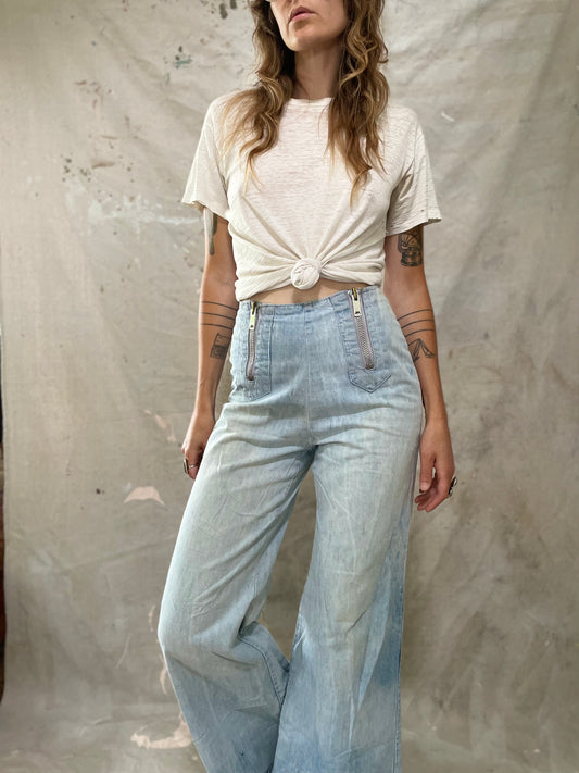 70s Double Zipper Wide Leg Jeans