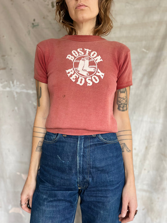 60s Faded Red Boston Red Socks Short Sleeve Sweatshirt