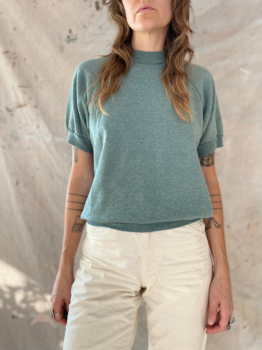 80s Blank Sage Green Short Sleeve Sweatshirt