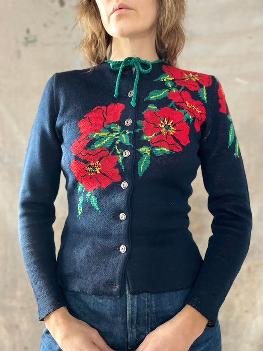 40s Catalina Poinsettia Holiday Sweater