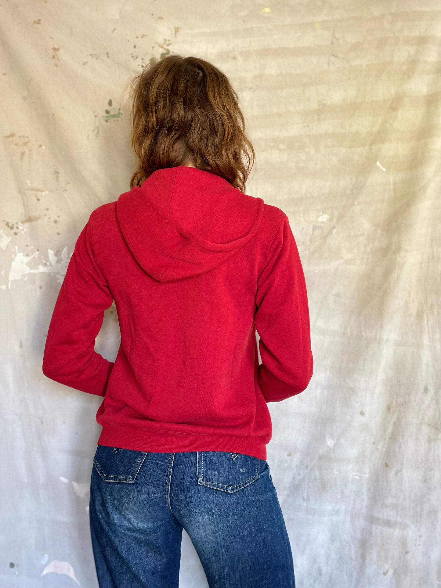 80s Red Zip Front Hoodie