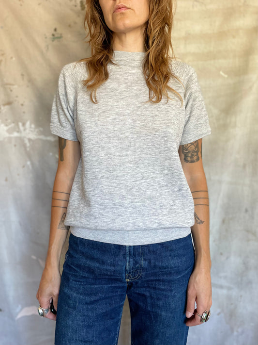 80s Heather Gray Blank Short Sleeve Sweatshirt