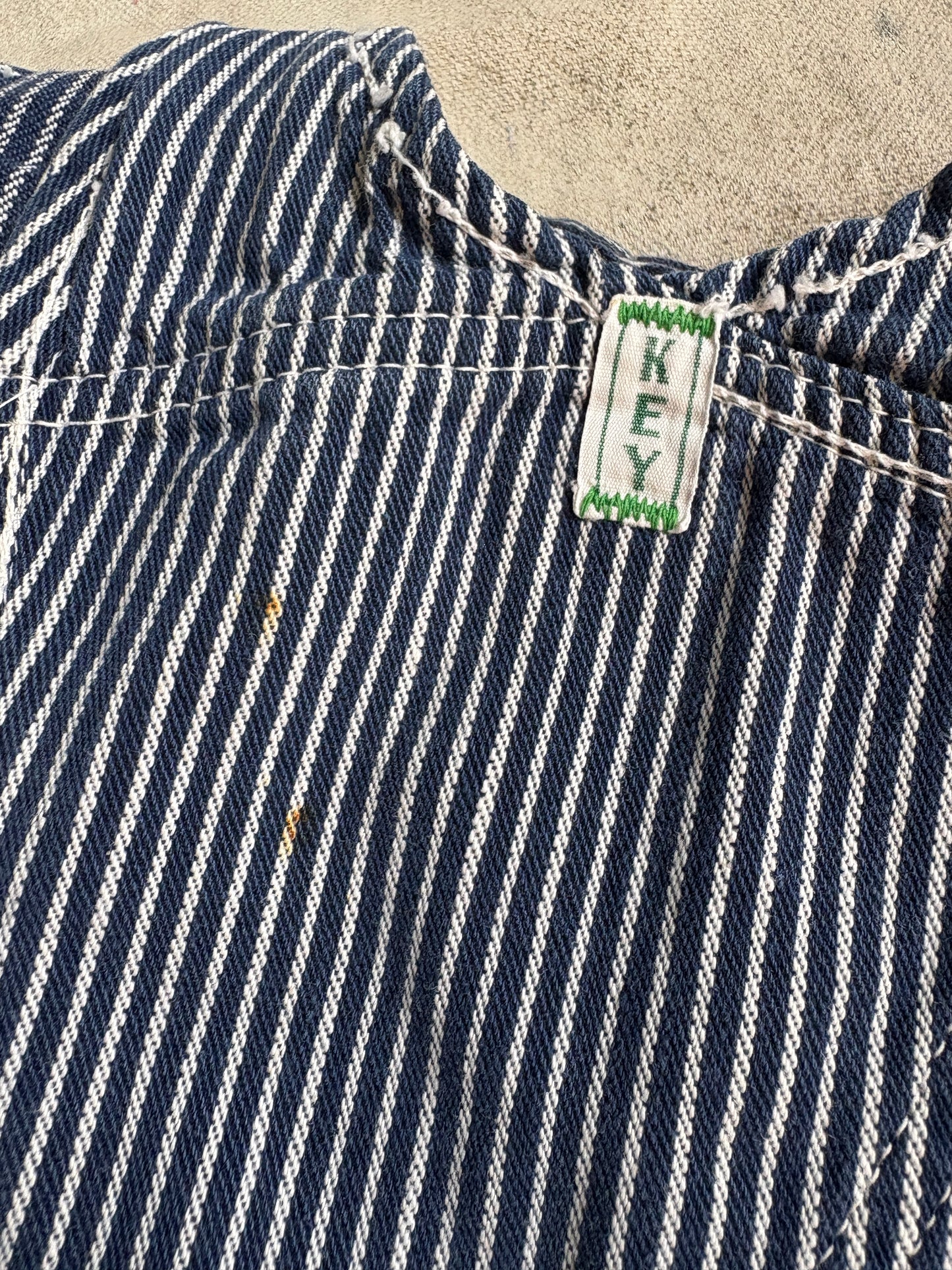 80s Key Imperial Hickory Stripe Overalls Cut-Off Shorts