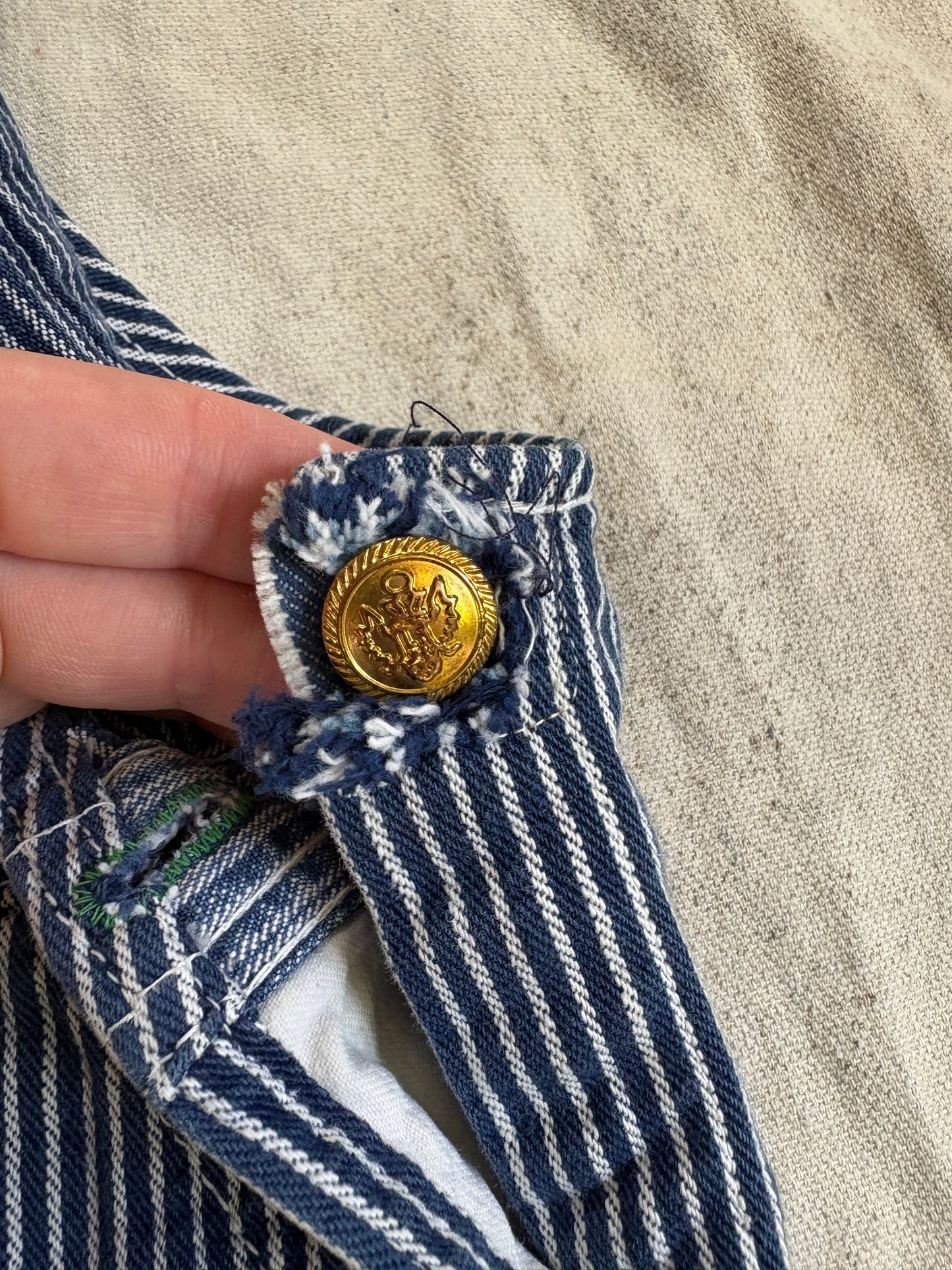 80s Key Imperial Hickory Stripe Overalls Cut-Off Shorts