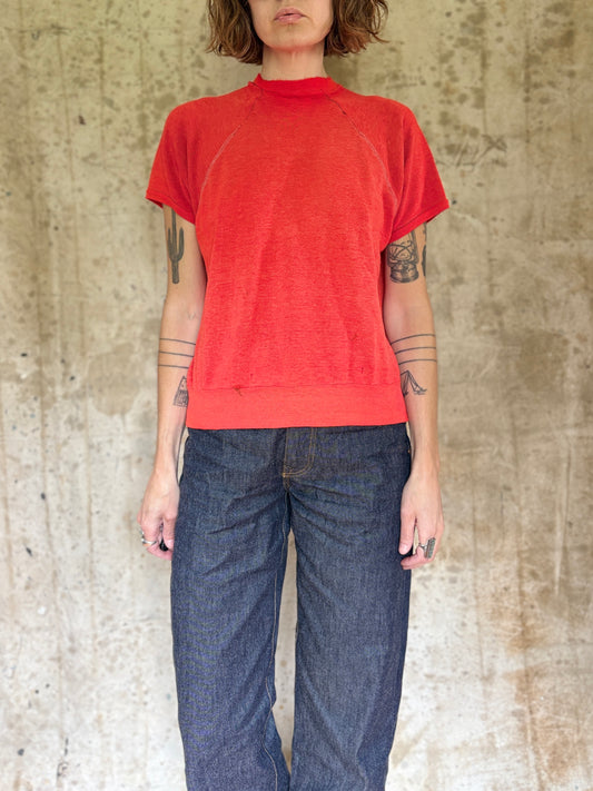 70s Bright Red Short Sleeve Sweatshirt