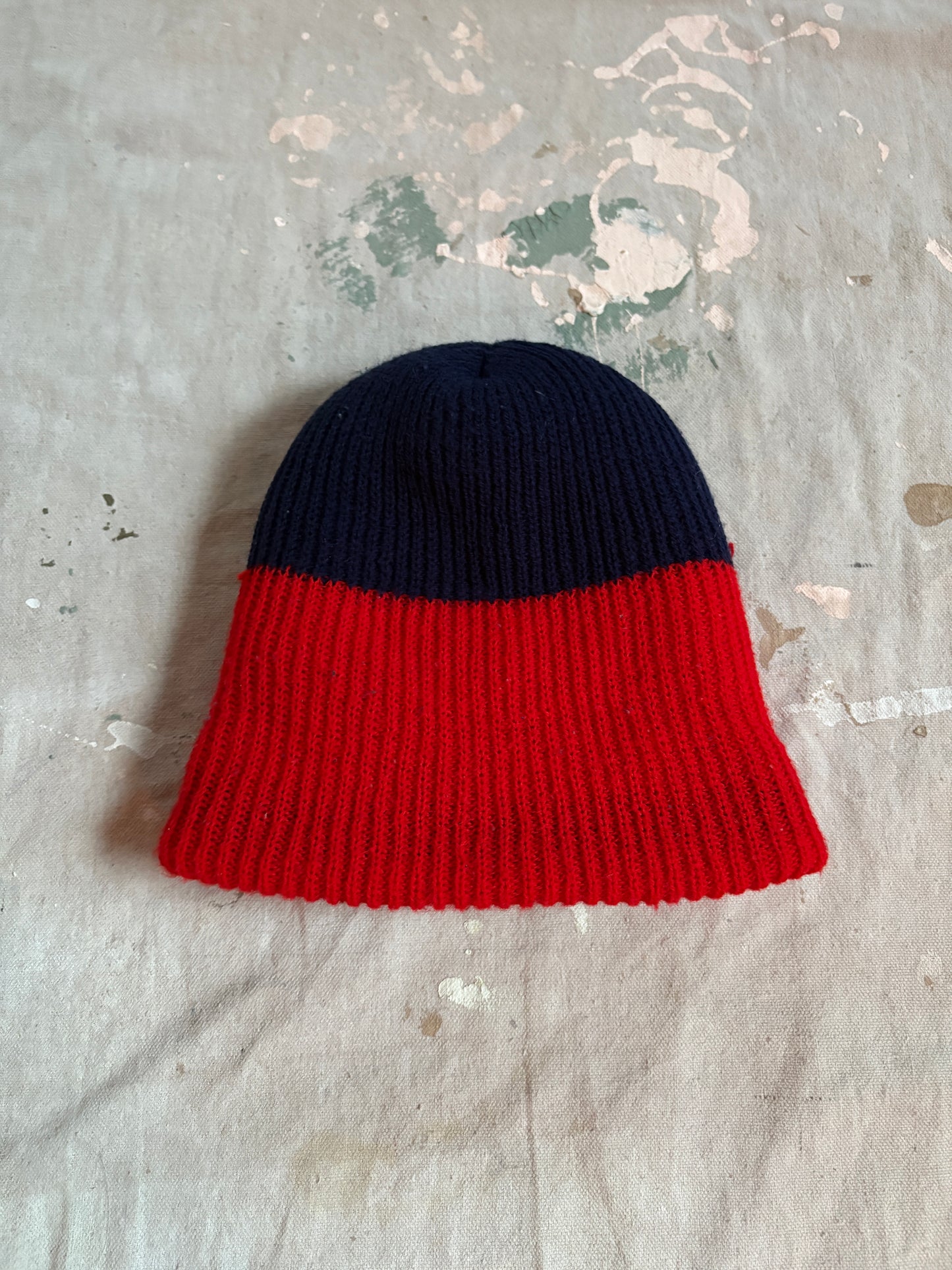 80s Navy Blue With Red Stripe Beanie