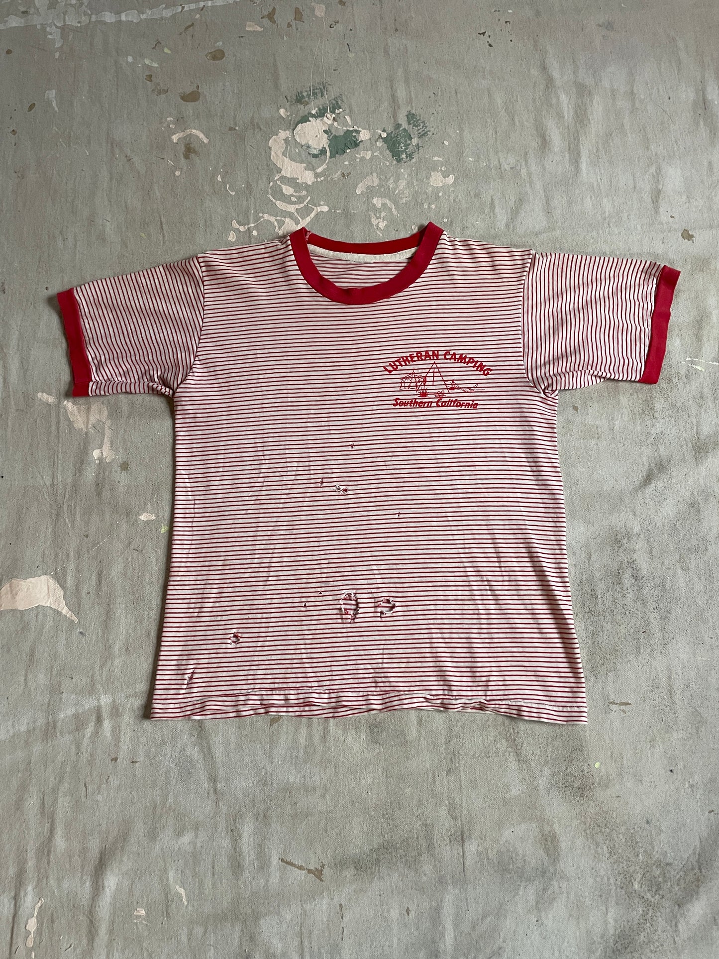 70s Lutheran Camping Micro Stripe Tee