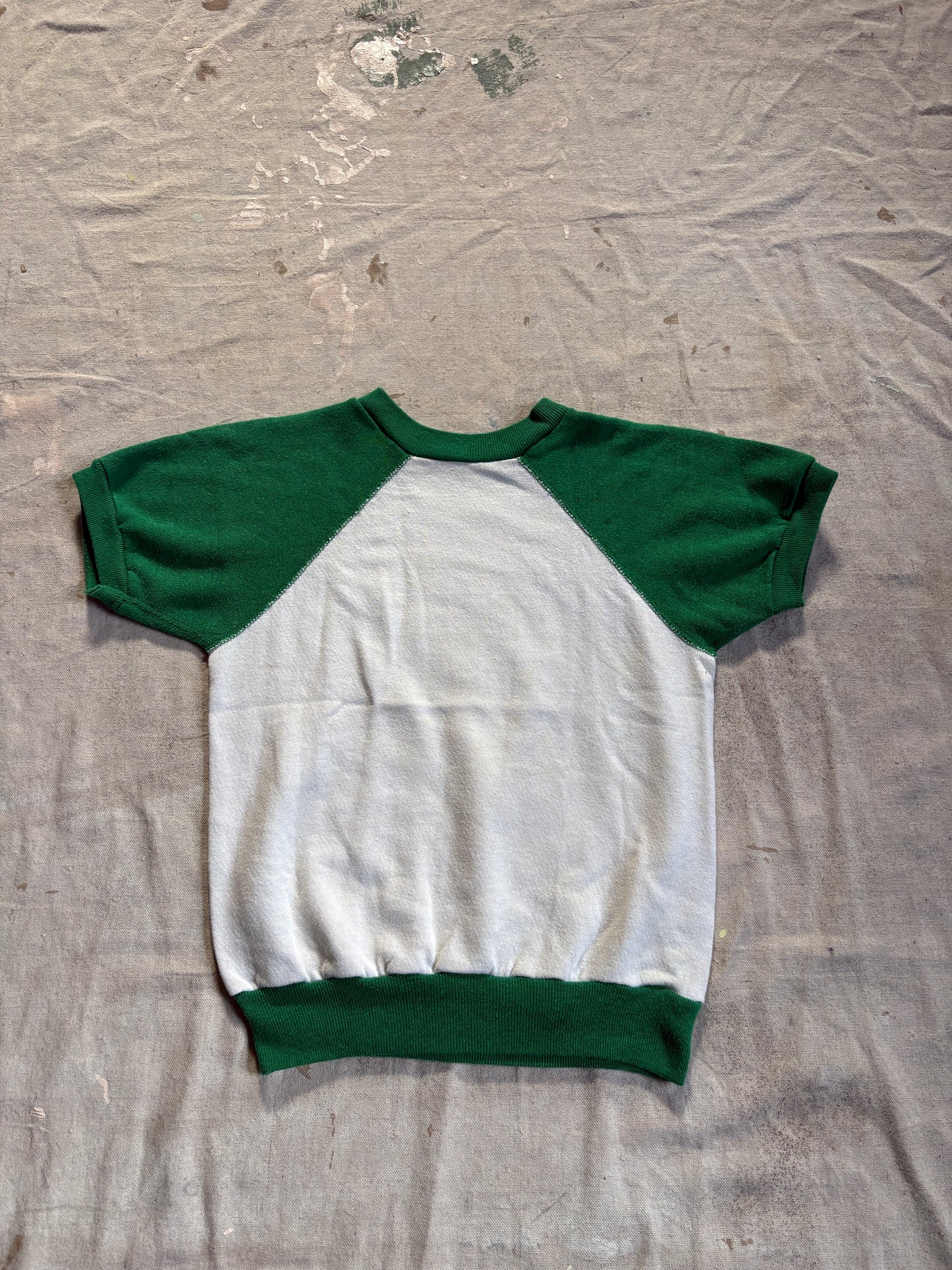 70s Green And White Short Sleeve Sweatshirt