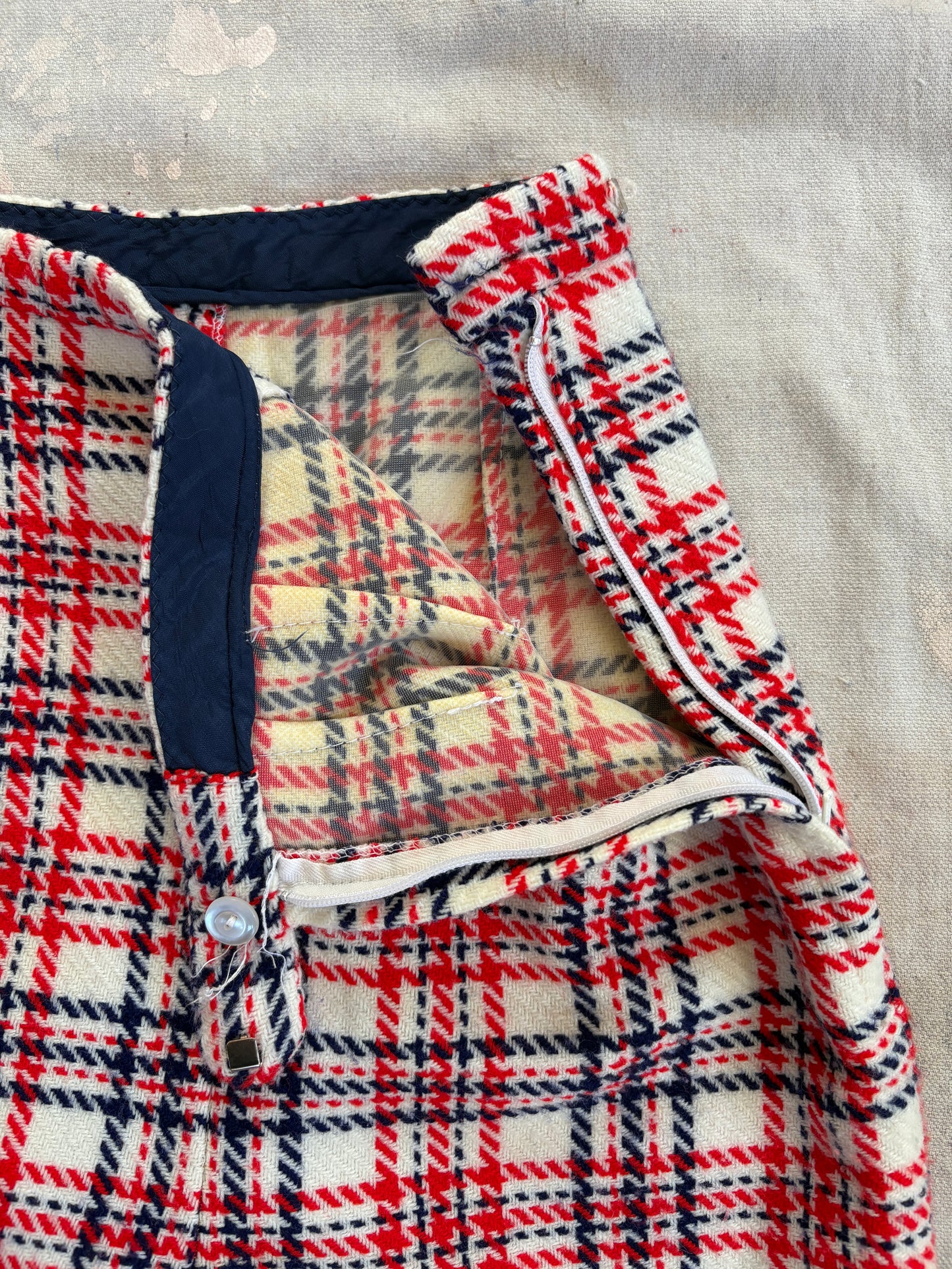 Vintage 70s/80s Red White Blue Plaid Vest Wide Leg Pants Set