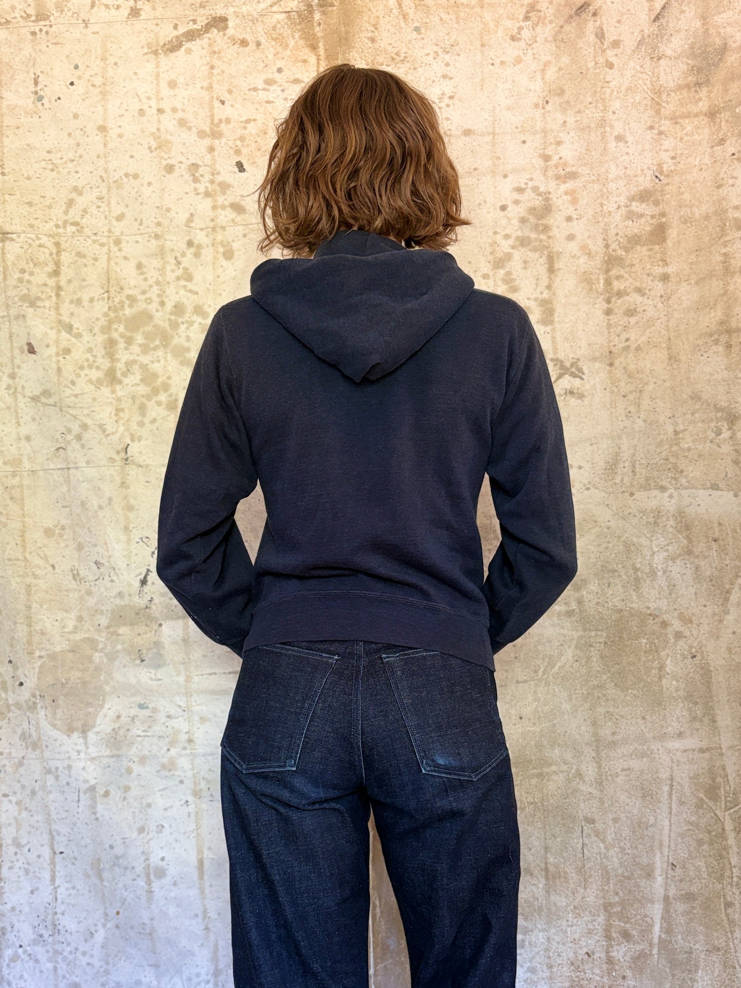 80s Blank Navy Blue Hoodie Sweatshirt