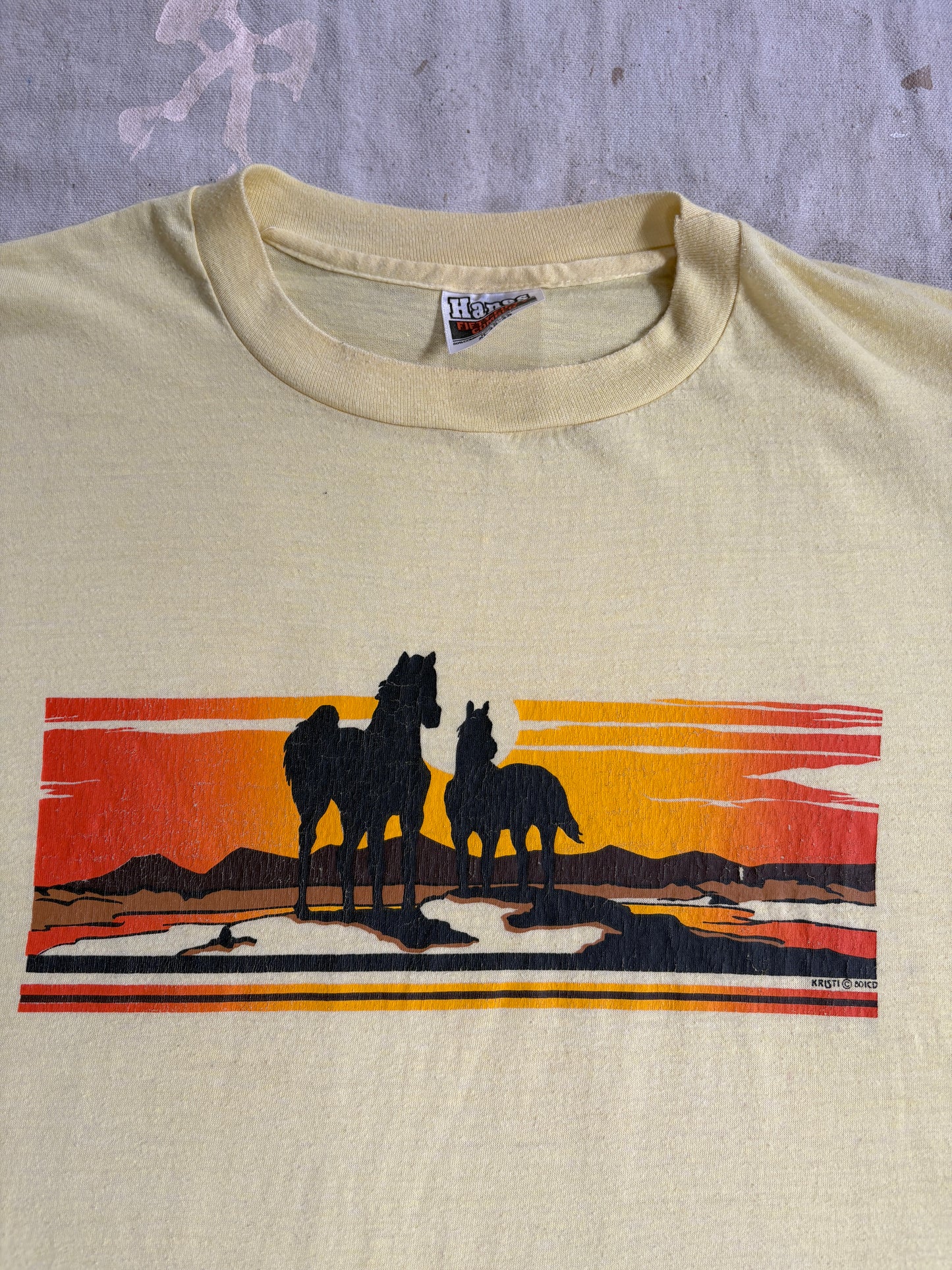 Vintage 80s Horses At Sunset Tee