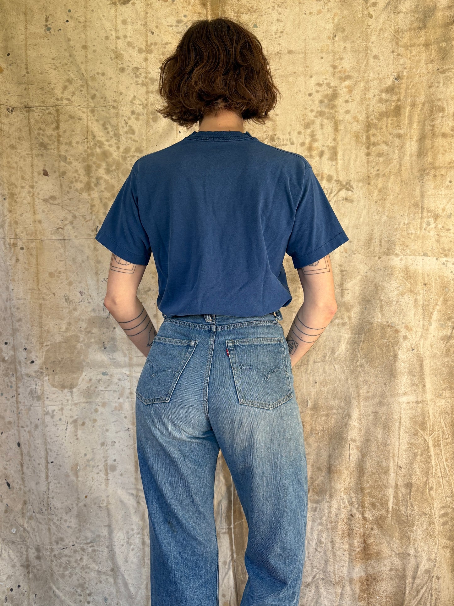 Vintage 80s Blank Blue Pocket Tee