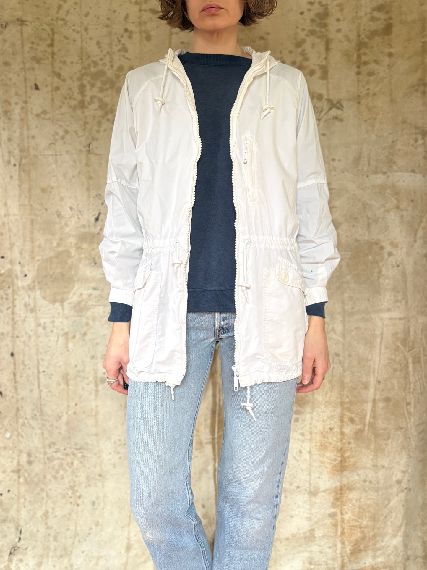 90s LL Bean White Cotton Wind Breaker Jacket