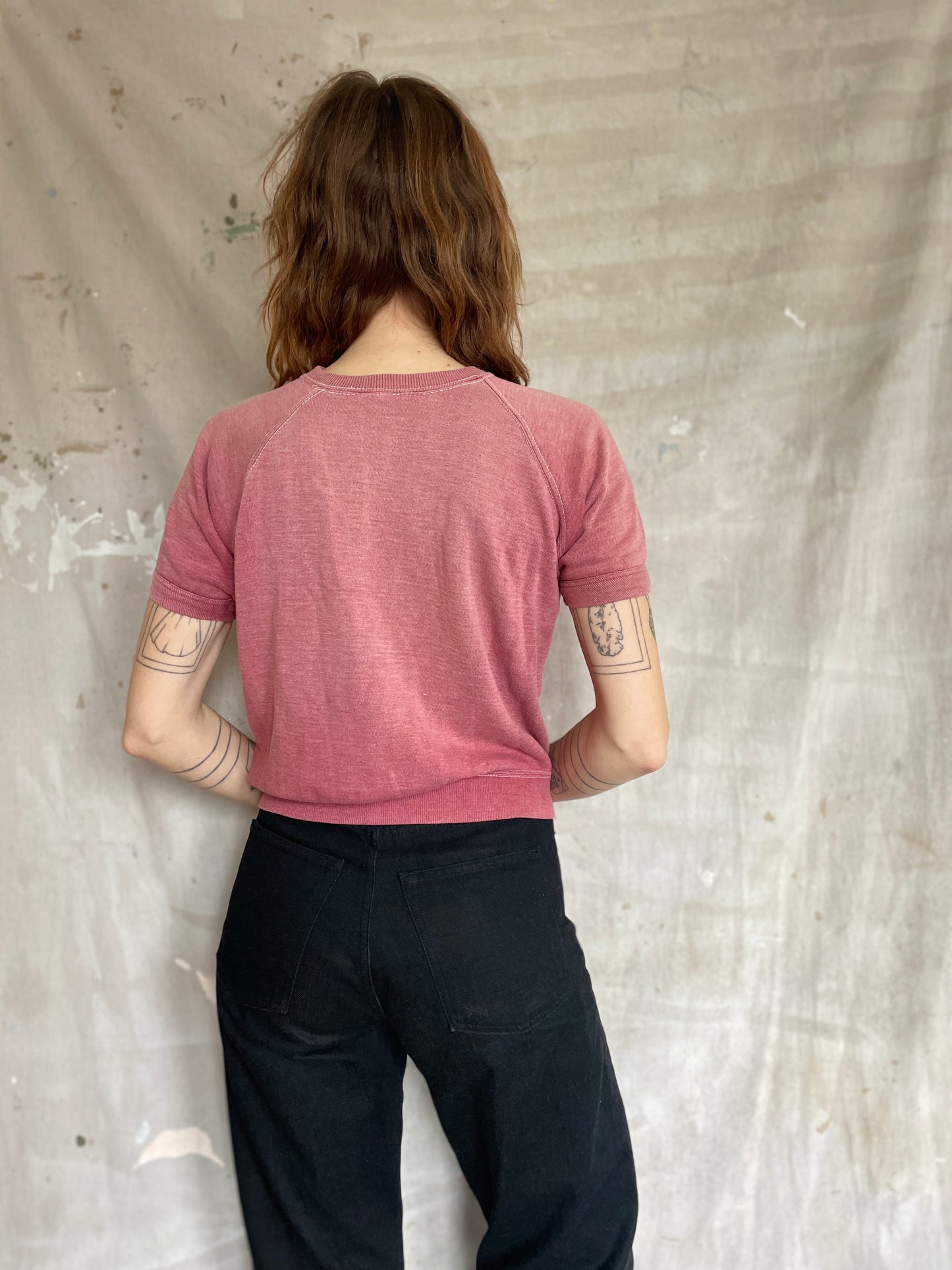 70s Blank Pink Short Sleeve Sweatshirt