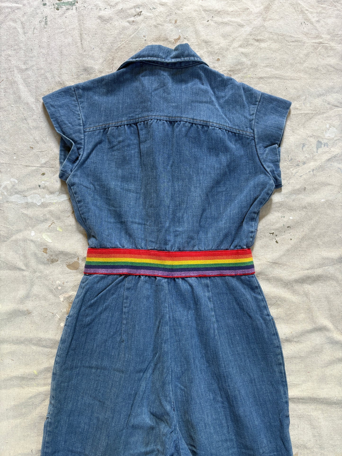 Vintage 70s Denim Jumpsuit Rainbow Detail