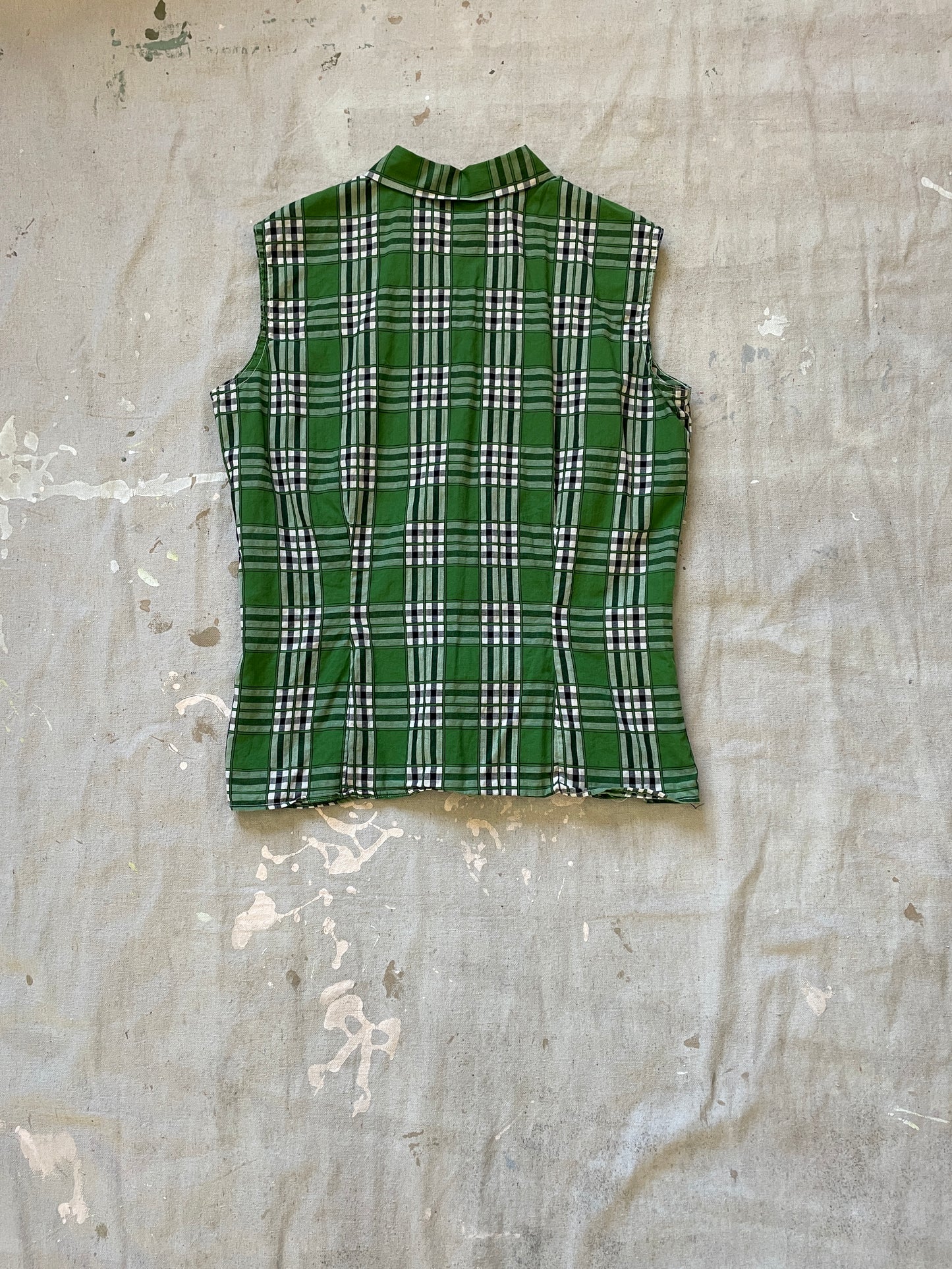 50s Plaid Button Down Sleeveless Shirt