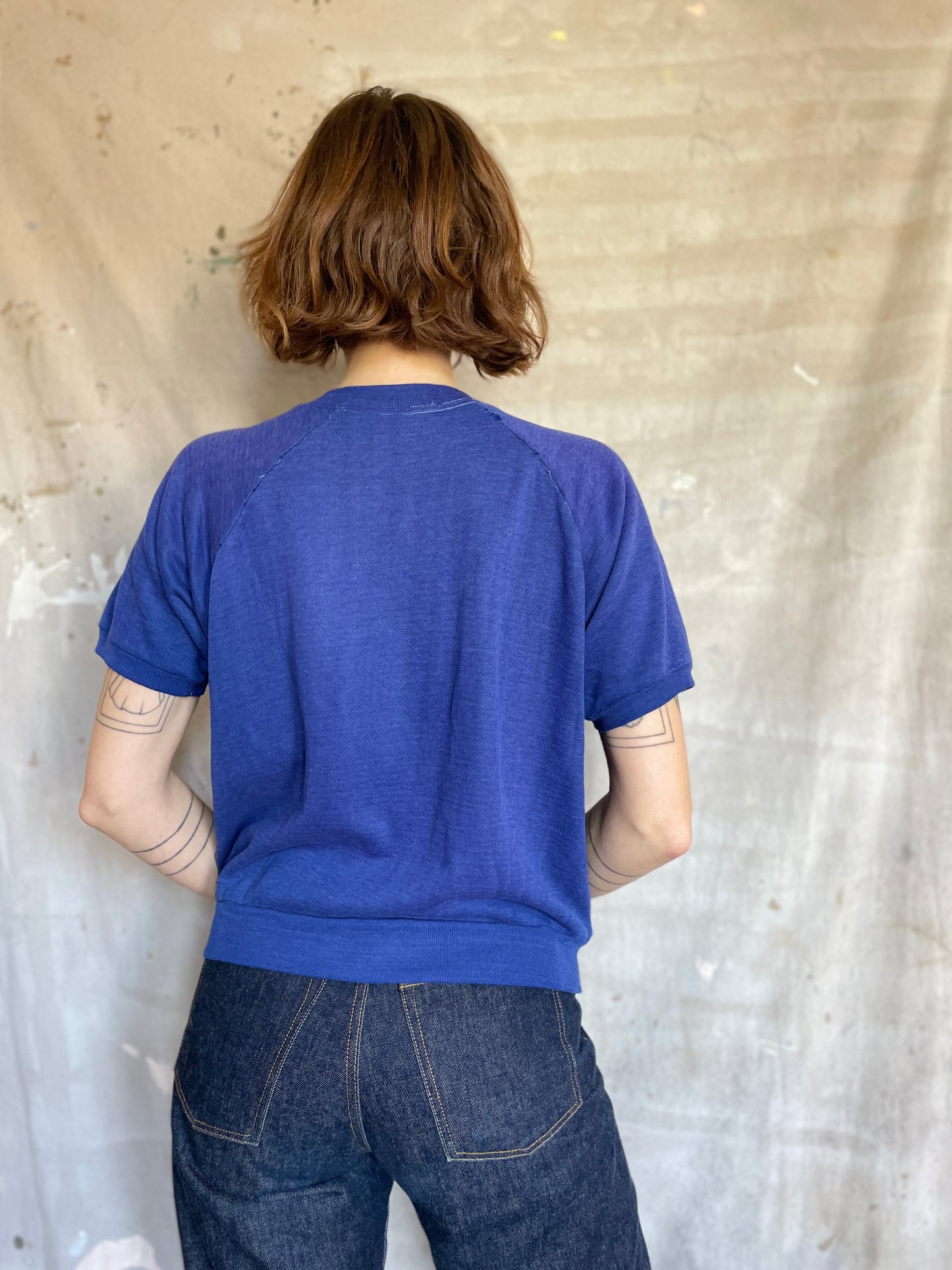 80s Blank Blue Short Sleeve Sweatshirt