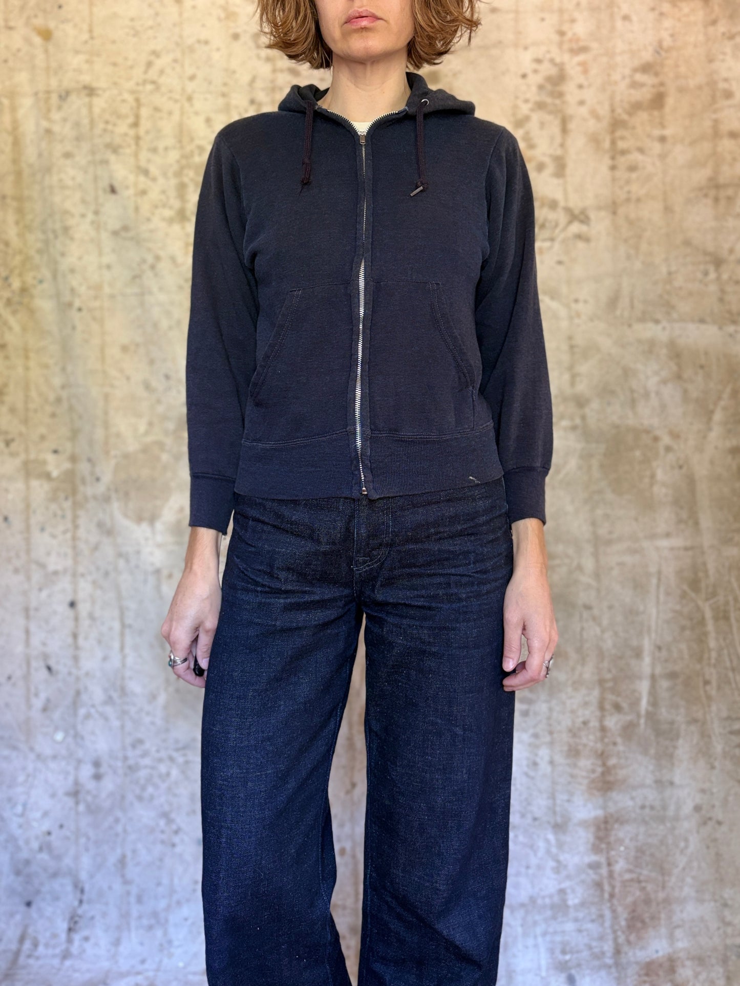 80s Blank Navy Blue Hoodie Sweatshirt