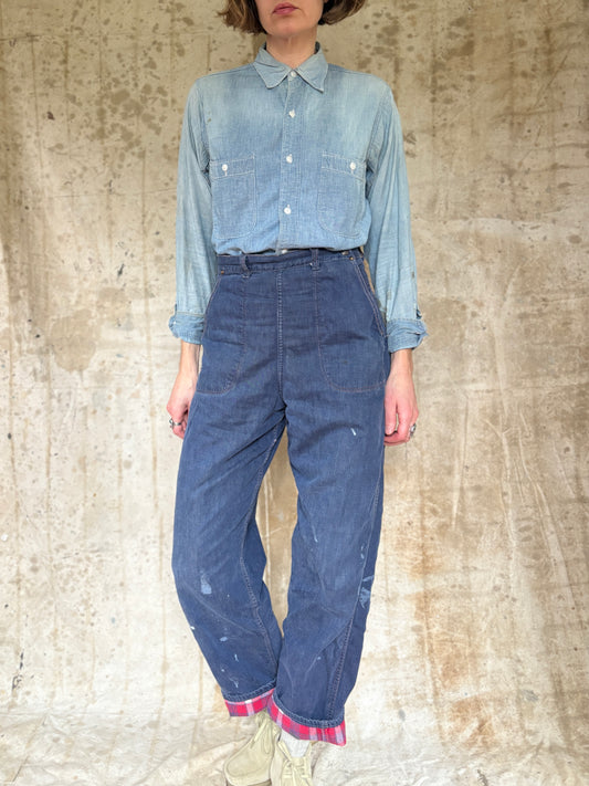 Vintage 50s Flannel Lined Side Zip Jeans