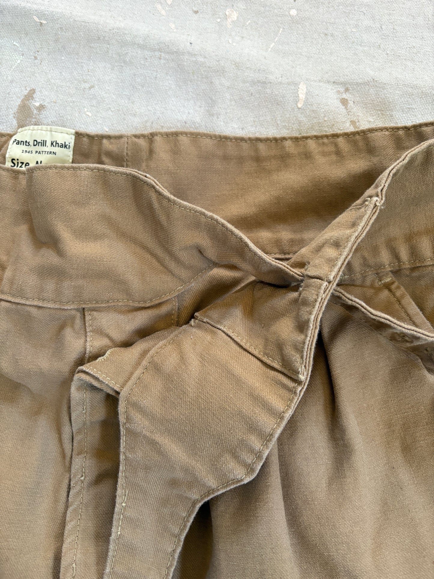 Vintage 40s Belted Waist Khaki Military Drill Shorts