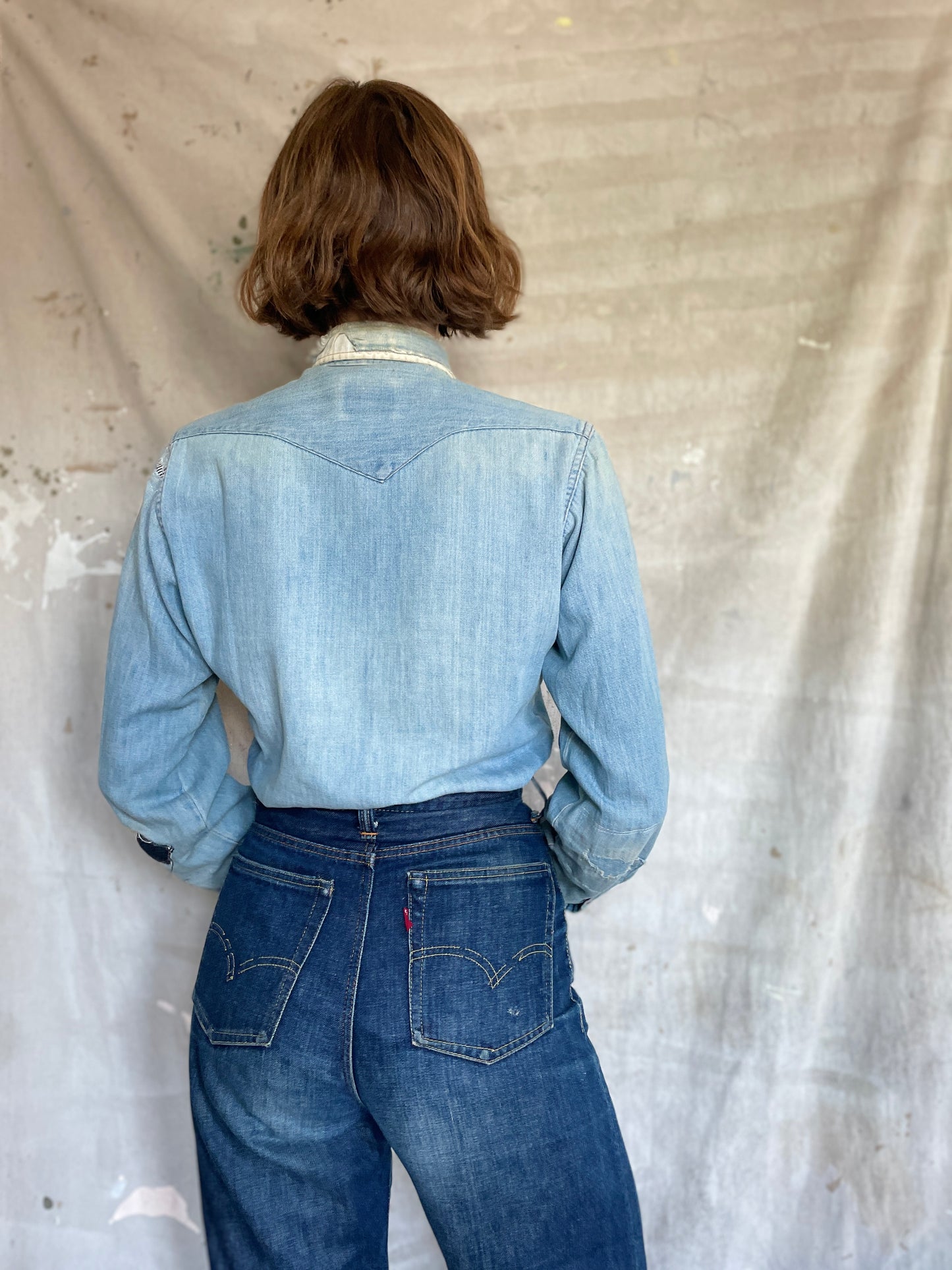 70s Wrangler Pearl Snap Chambray Shirt