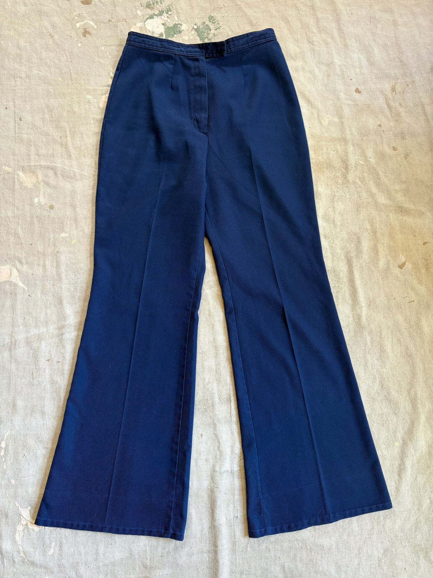Vintage 70s/80s Navy Blue Blouse And Bell Bottom Pant Set