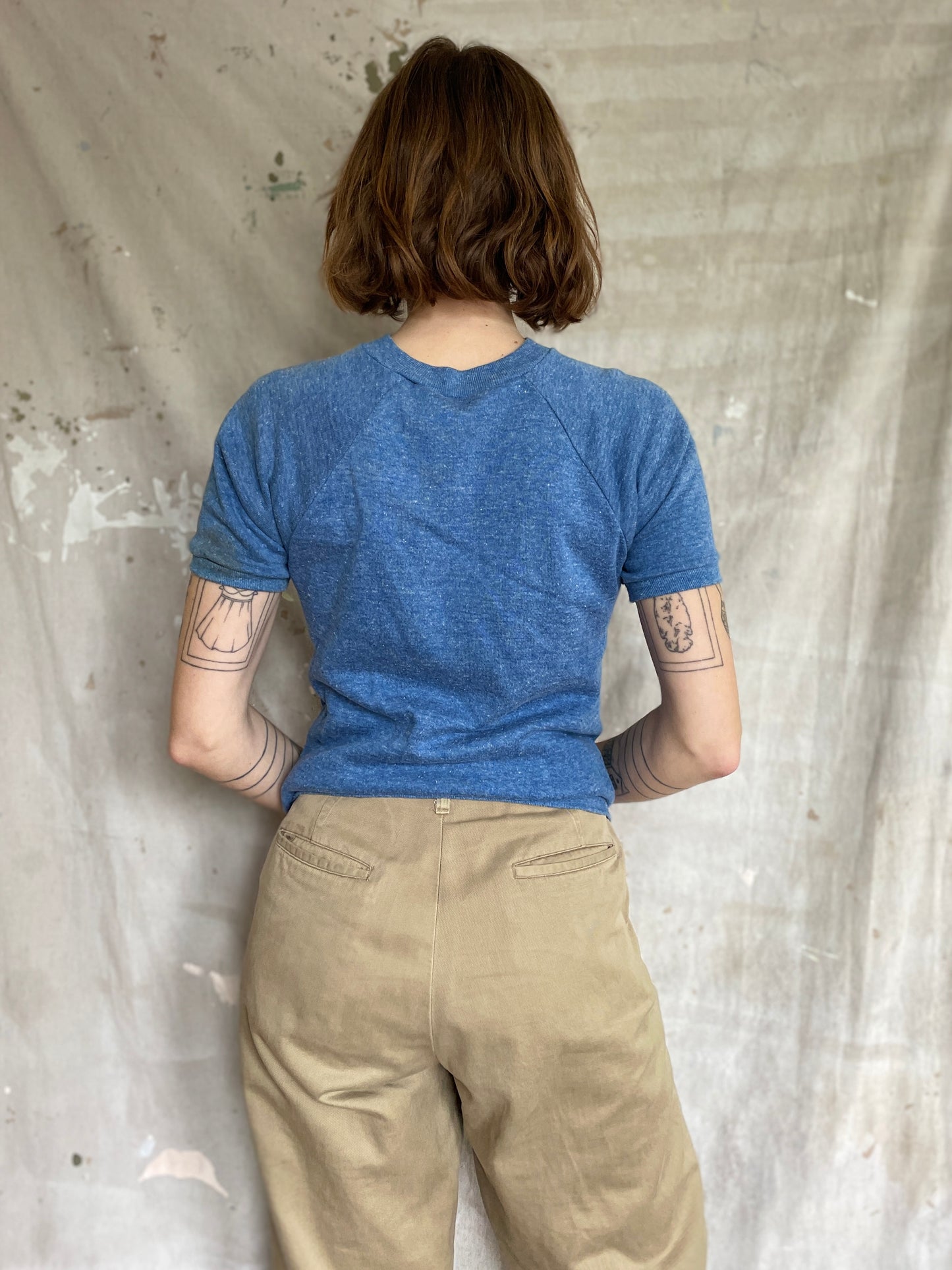 70s Blank Blue Short Sleeve Sweatshirt