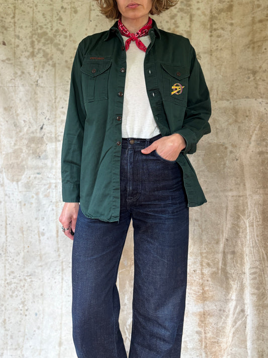 Vintage 60s BSA Boy Scouts Green Button Up Shirt