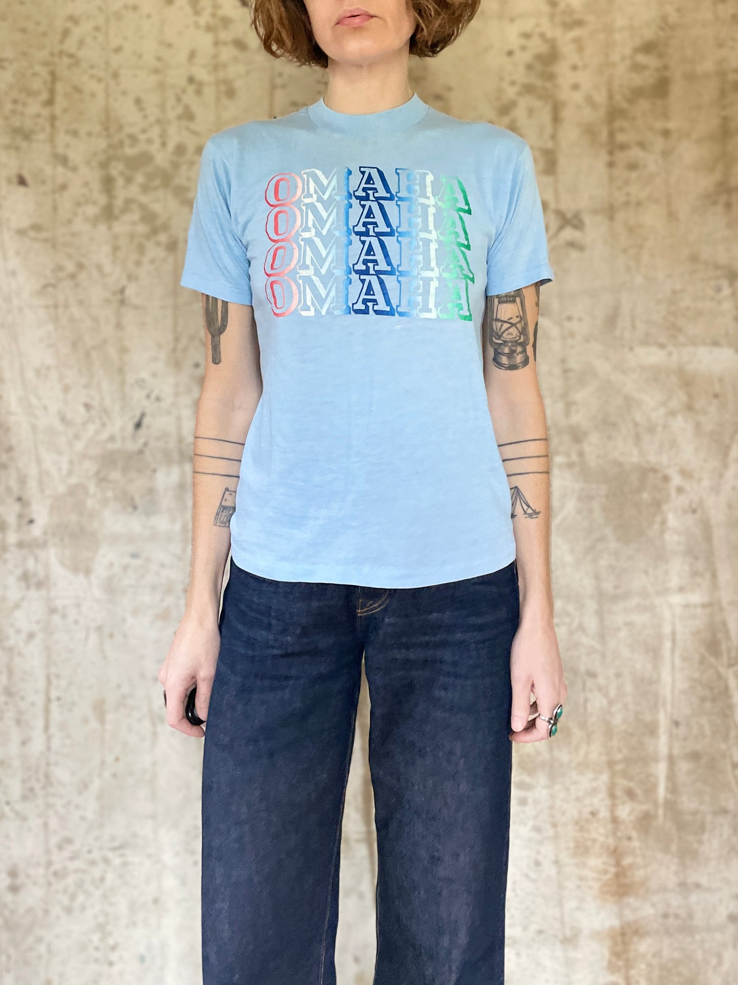 80s Omaha Nebraska Rainbow Lettering Tee