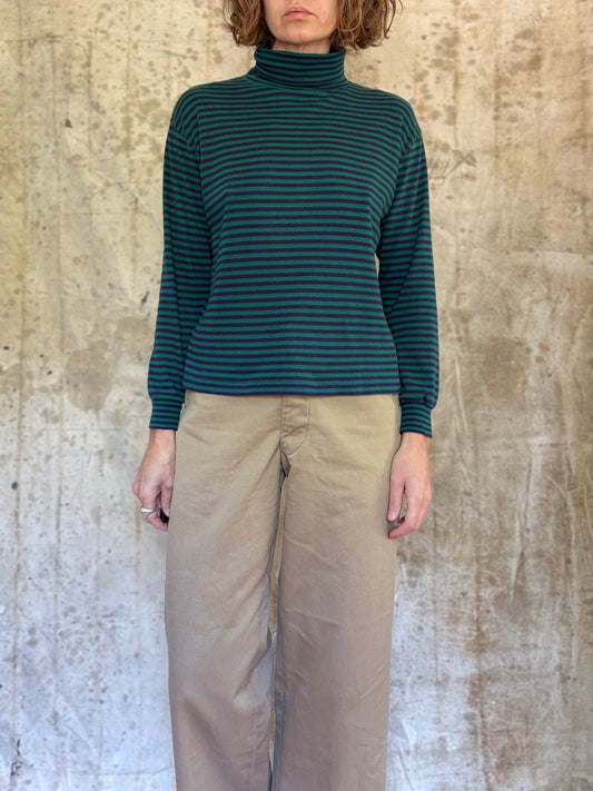 90s Blue And Green Striped Turtleneck