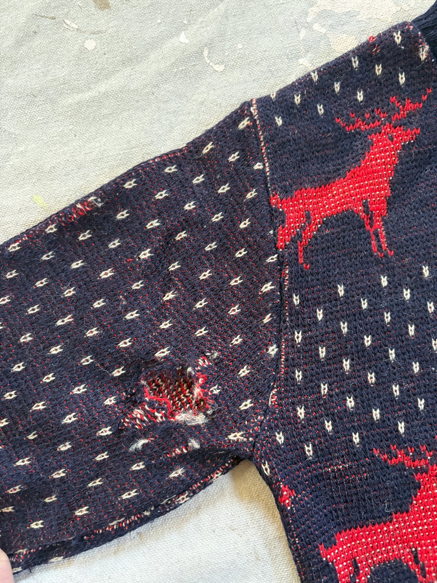Vintage 50s Thrashed Tree And Snowflake Holiday Sweater
