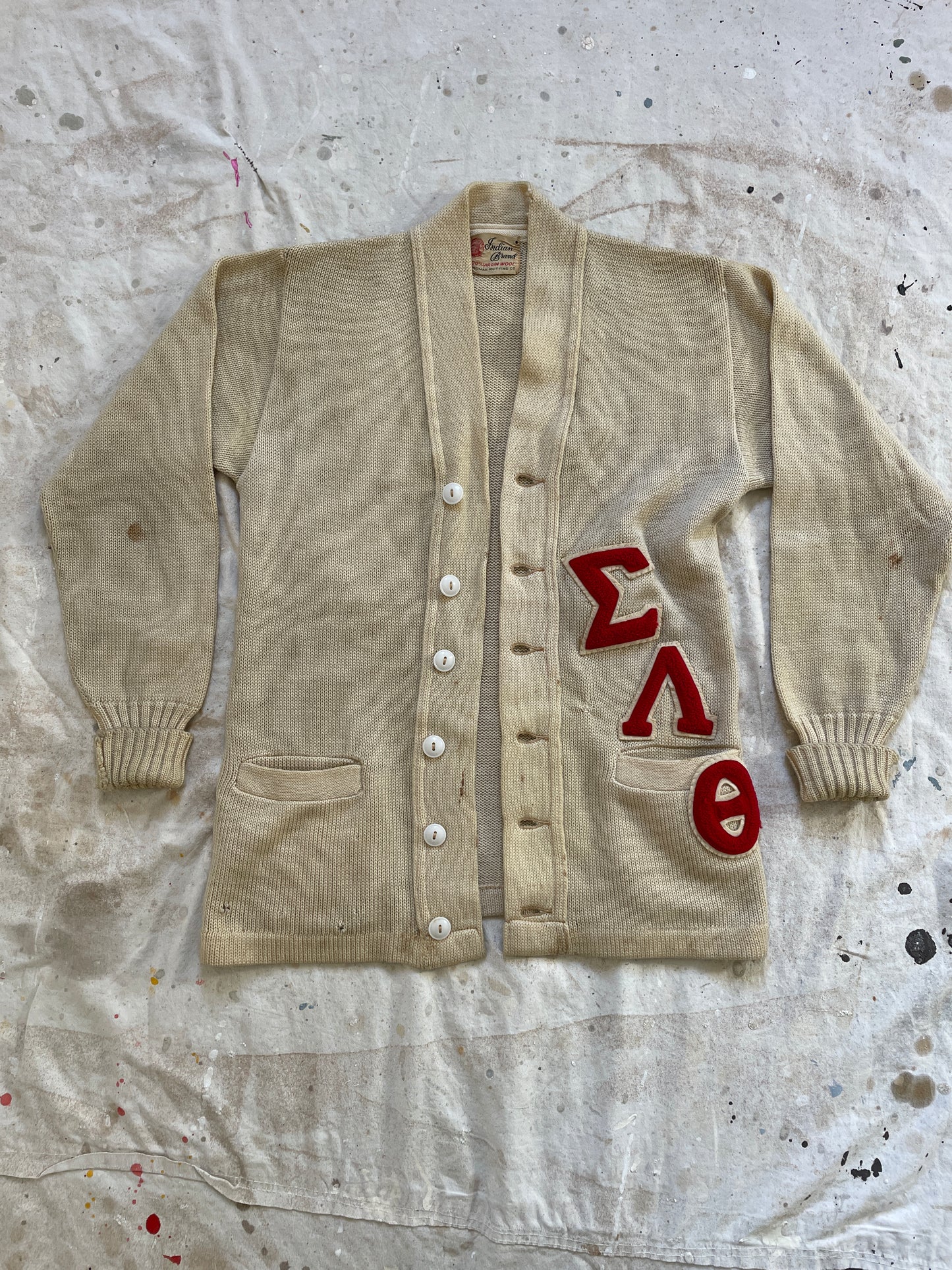 40s Cream Letterman Sweater