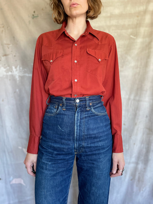 80s H Bar C Rust Peal Snap Western Shirt