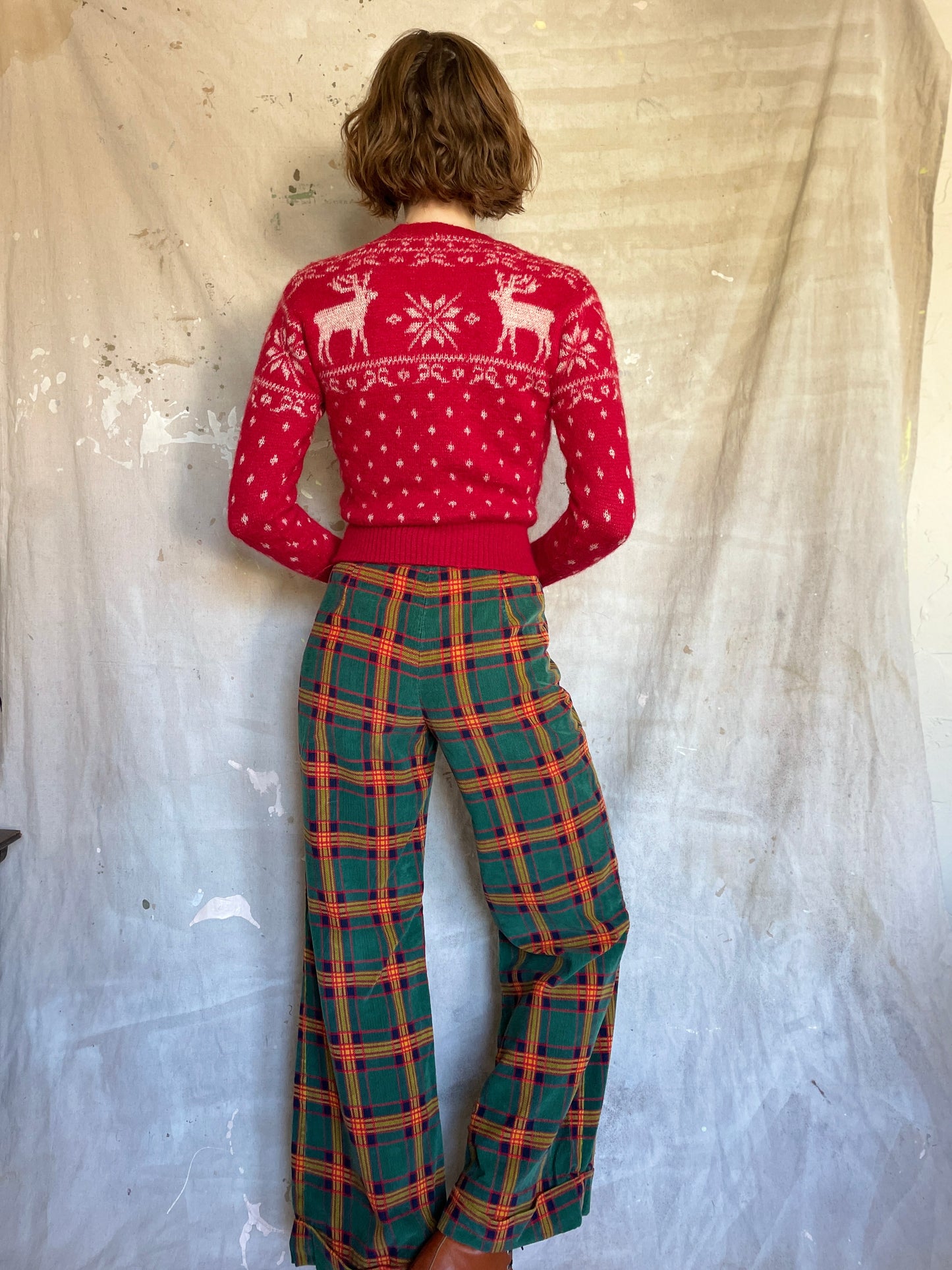 70s Plaid Corduroy Wide Leg Pants