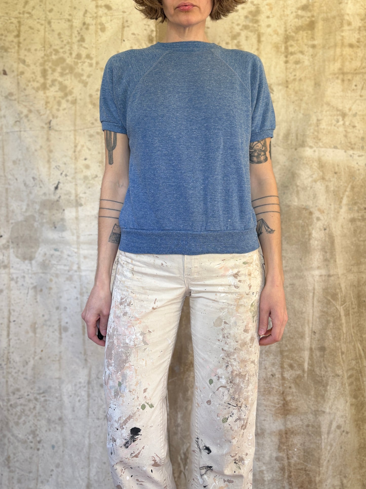 Vintage 80s Blank Blue Short Sleeve Sweatshirt
