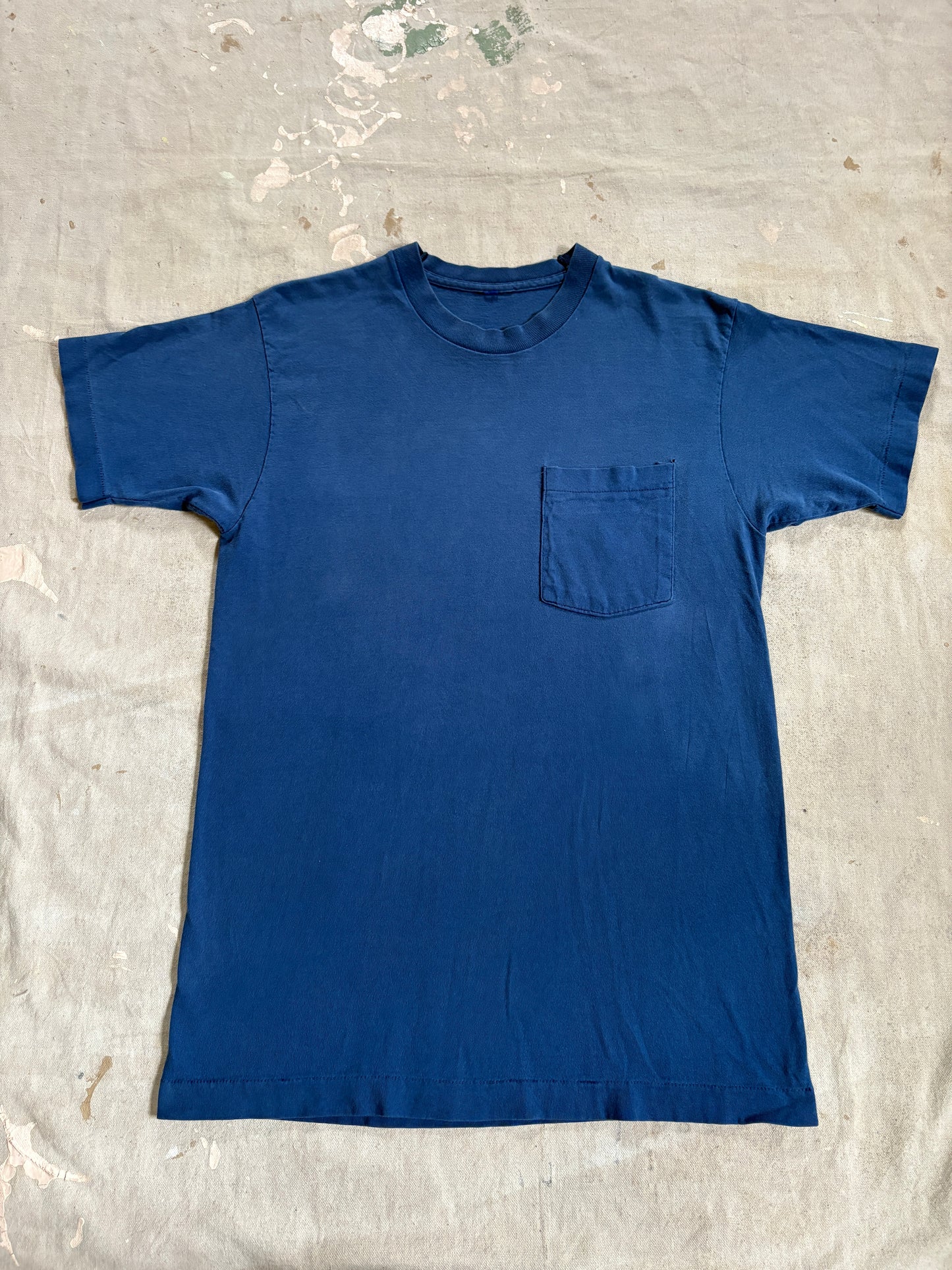 Vintage 80s Blank Blue Pocket Tee