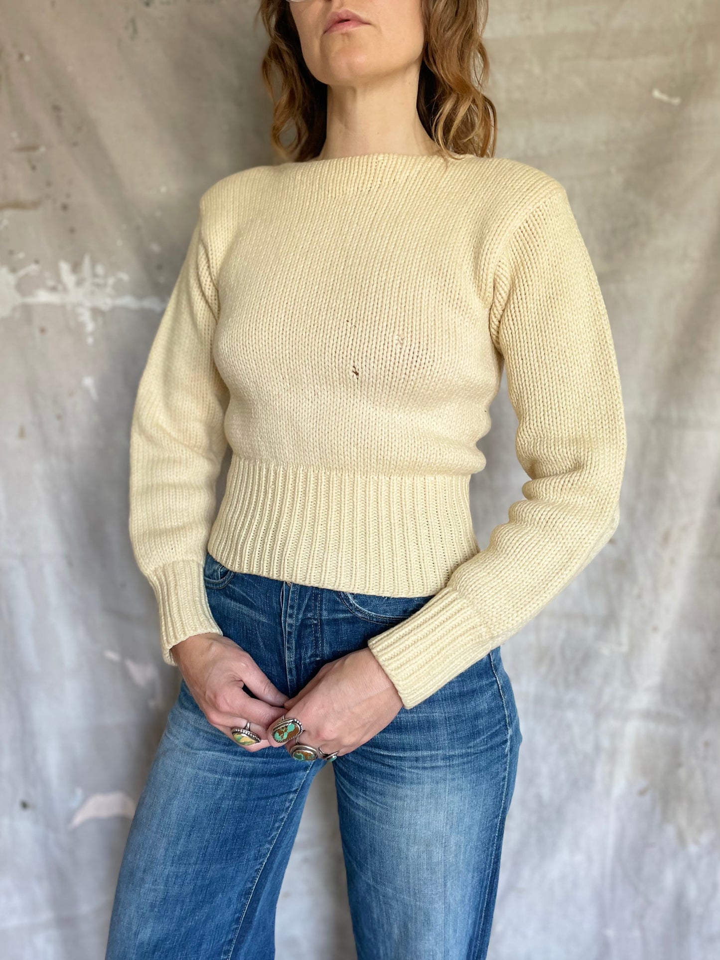 30s/40s Ecru Pullover Varsity Sweater