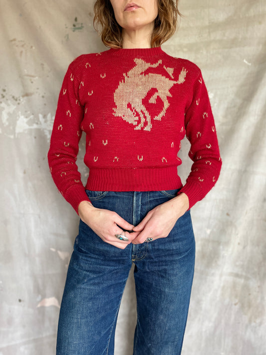 40s Jantzen Bucking Bronco Novelty Sweater