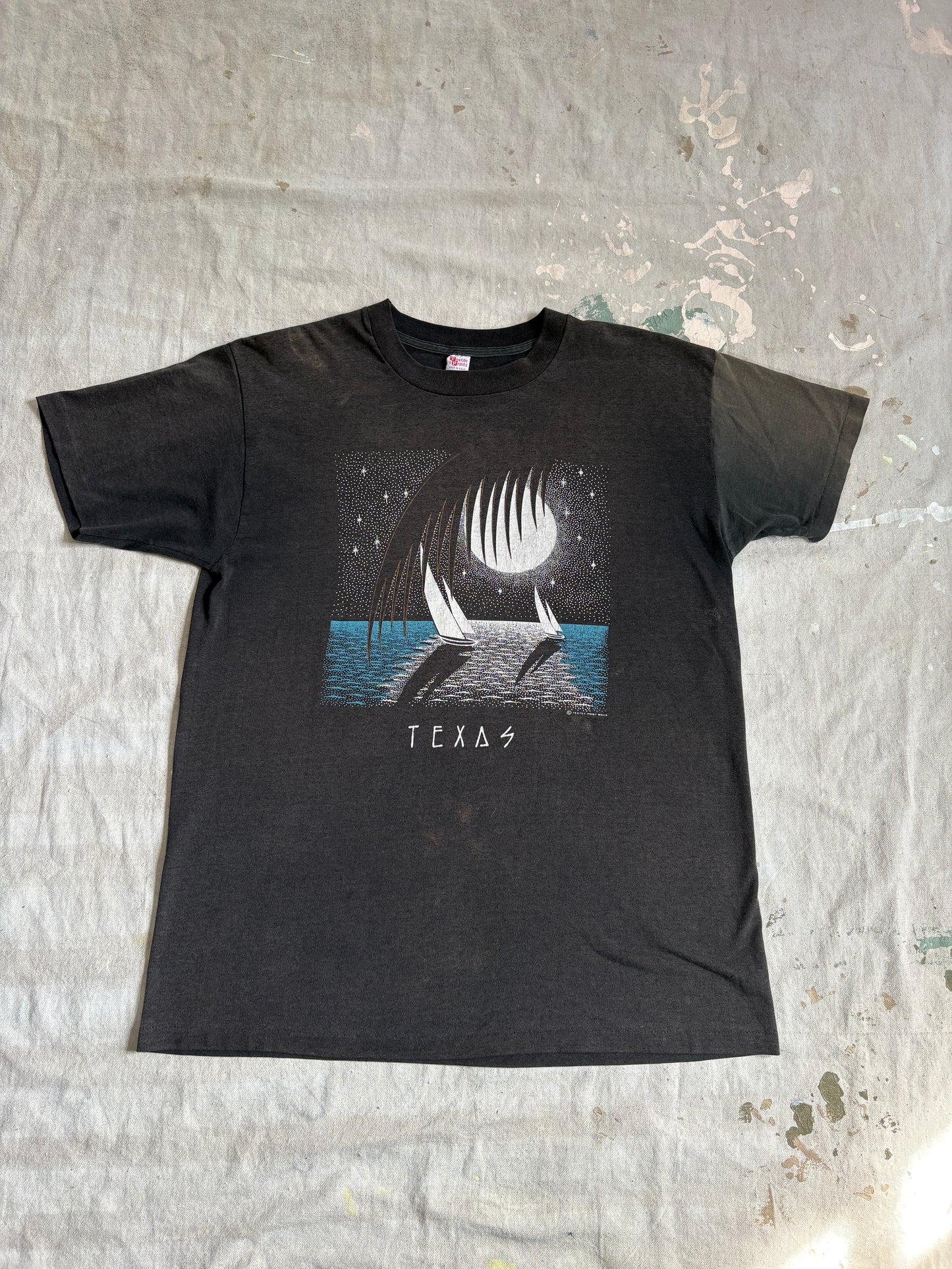 Vintage 80s Faded Black Texas Sailboat Tee