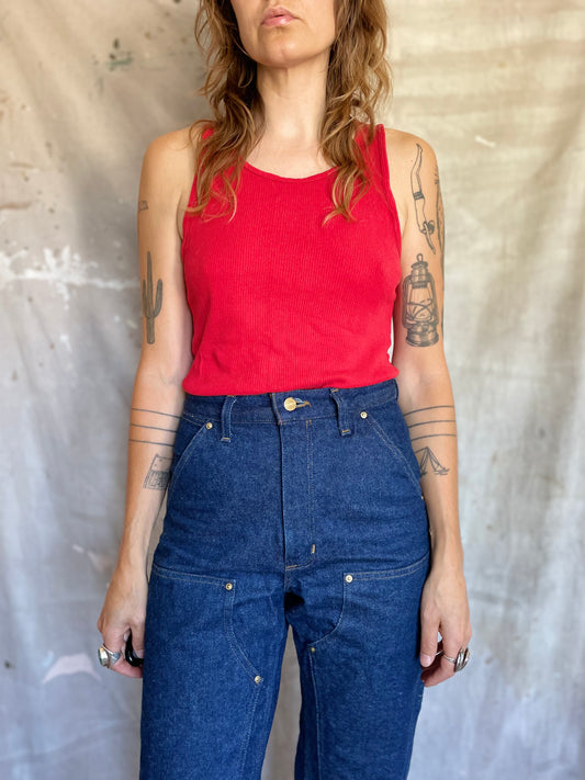 80s Blank Red Ribbed Tank Top