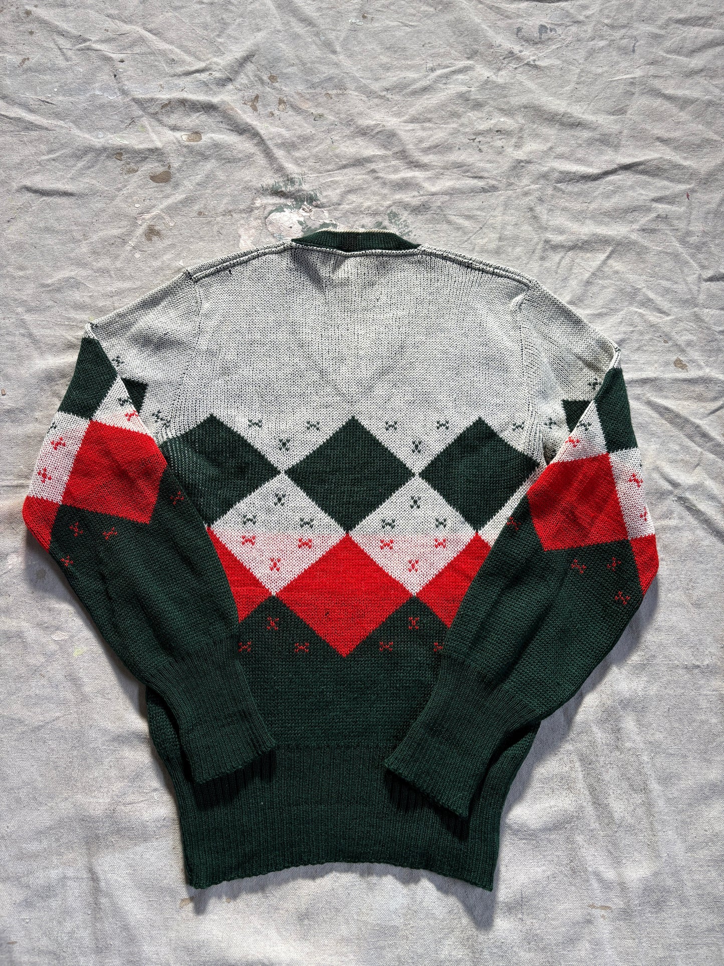 Vintage 50s Red, Green, White Diamond Holiday Sweater