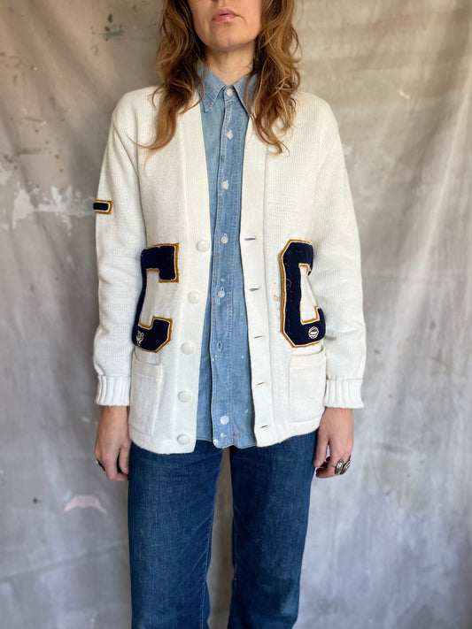 Vintage 80s “C” White Varsity Sweater